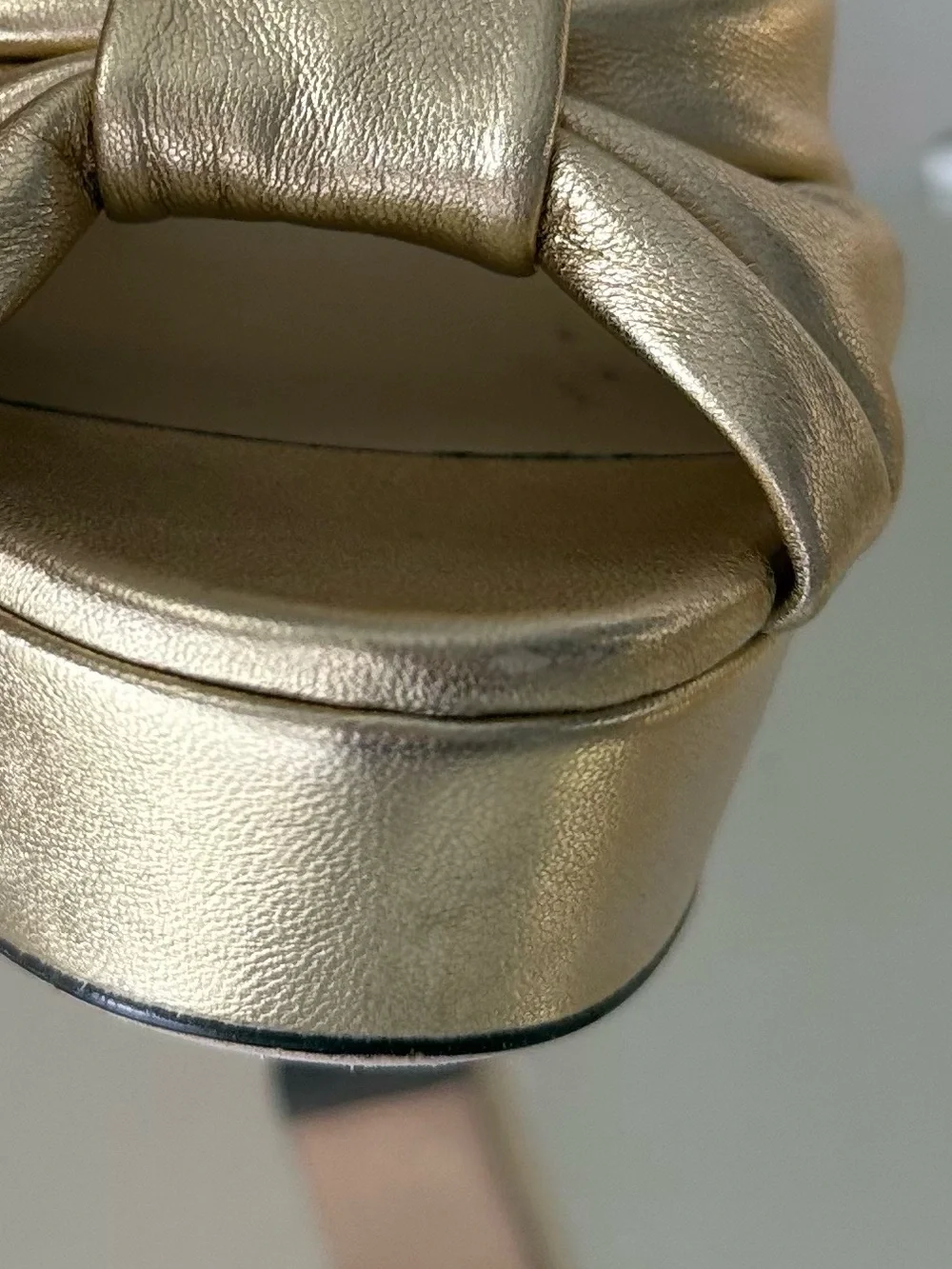 Jimmy Choo Heloise 120 Gold Metallic Nappa Leather Platform Sandals 38.5
